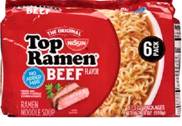 USA Nissin Top Ramen Noodle Soup 'Beef Flavor'  6 Pack = 510 gr